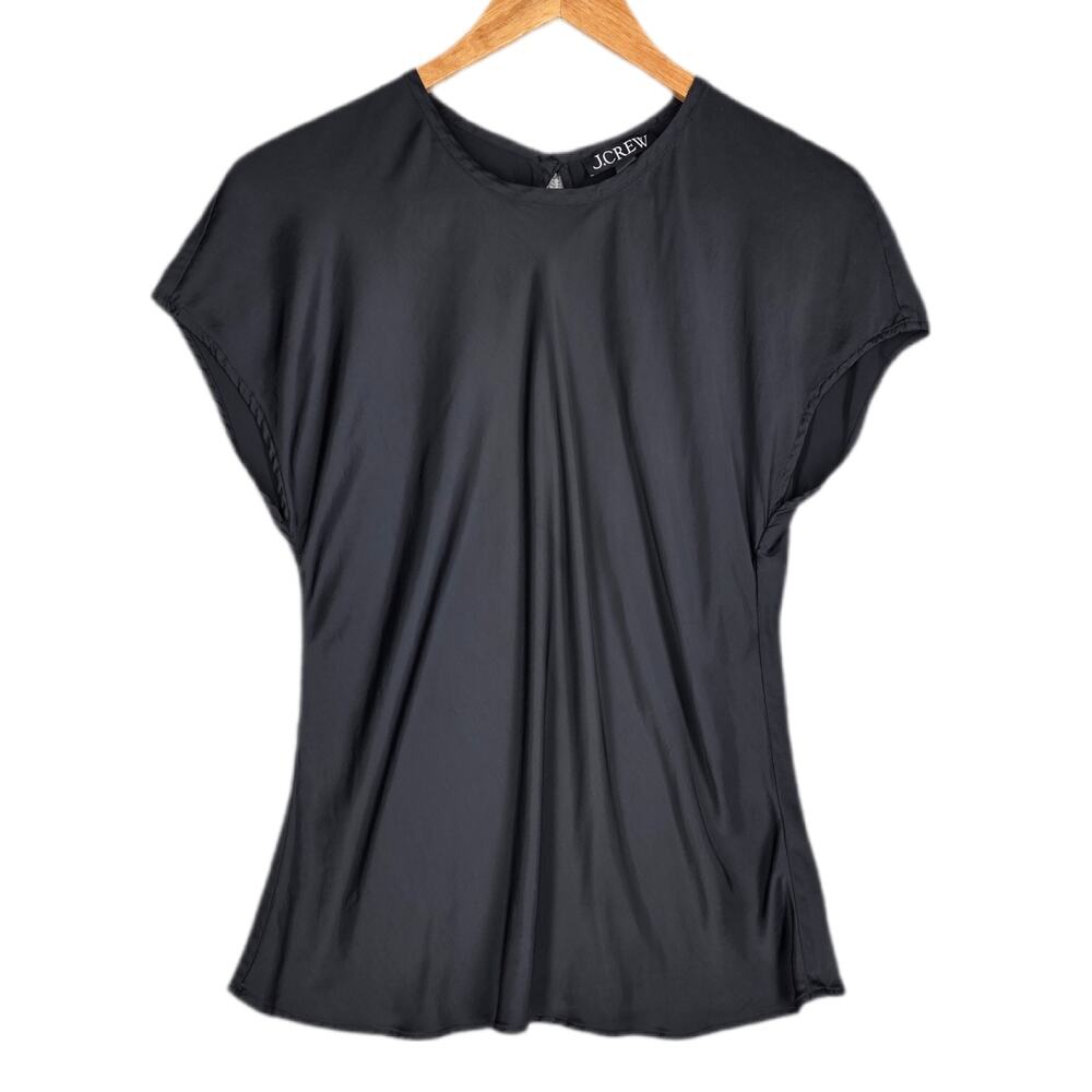 J.CREW BLACK SHORT‑SLEEVE VISCOSE BLOUSE – KEYHOLE BACK – WOMEN’S SIZE MEDIUM